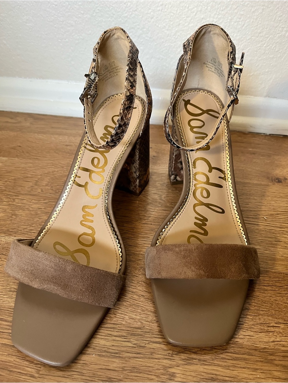 Sam Edelman “Daniella” Bronze Snakeskin Block Heel Sandals - Size 9M